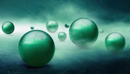 Poster - Jade spheres float gently in mystical green fog, creating a serene and captivating atmosphere