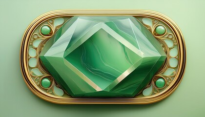 Poster - Captivating green jade stone within a beautifully crafted pastel frame adorned with gold accents