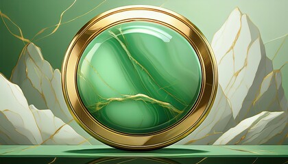 Poster - Elegant green jade stone framed in pastel green with delicate gold accents