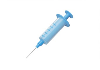 Light blue syringe with needle displayed