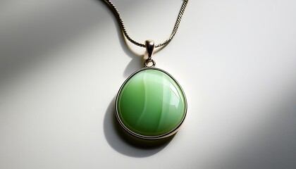 Poster - Polished jade pendant enhances elegance on a serene white background with gentle shadows
