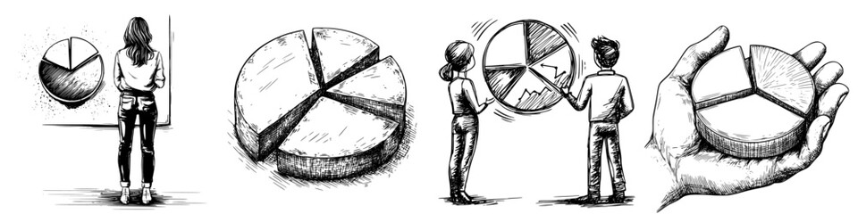 Poster - Business presentation on data analysis with pie charts as visual aids in a graphic style