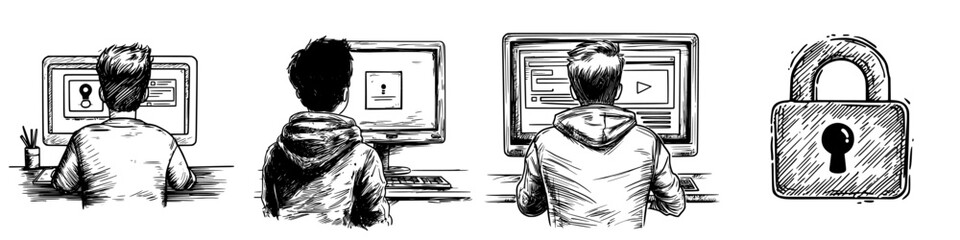 Poster - Young people engaged in online activities focused on security and privacy measures in a digital environment