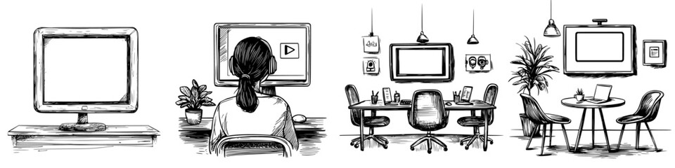 Poster - Working in a modern office with digital tools and collaborative spaces during the day