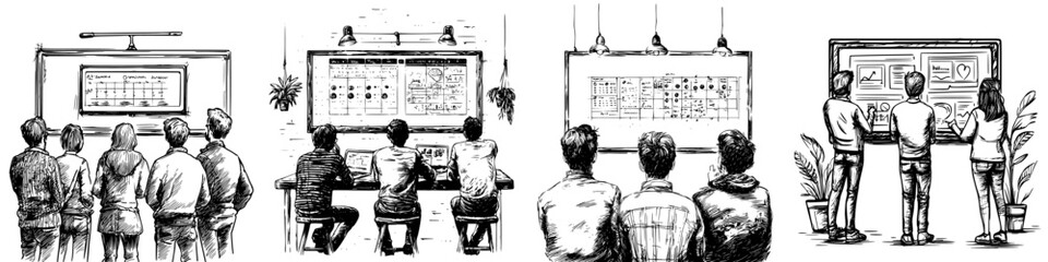 Poster - Team collaboration in a creative workspace during a project review meeting in an office environment