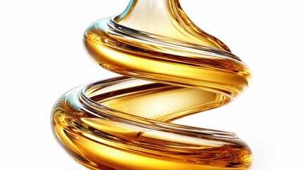 Poster - Abstract golden liquid gracefully swirls, creating a dynamic and eye-catching form against white.