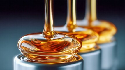 Poster - An artistic shot of a golden liquid pouring with beautiful reflections and details.