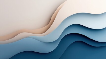 Poster - An abstract design featuring layered paper cut waves in calming shades of blue and beige.