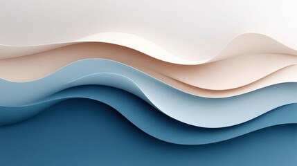 Poster - Abstract paper waves in shades of blue, beige, and white create a calming, artistic design.