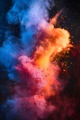Poster - Vibrant Explosion Of Colorful Powder Against A Dark Background Displaying Intense Motion And Artistic Energy