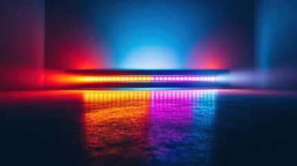 Poster - A vibrant led light strip glows, creating an abstract and colorful futuristic design.