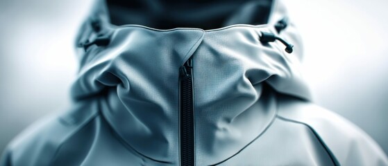 Poster - A stylish jacket is displayed from a close-up angle, emphasizing its hood and zipper for a modern fashion look.