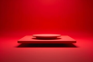 Fototapete - Empty Red background and stand display or shelf with studio for showing or design christmas concept.