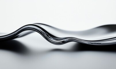 Poster - A fluid metallic wave reflects light and shadow, creating a minimalist abstract design.