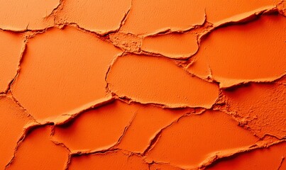Poster - Close-up of textured orange plaster creates a dynamic, abstract background with intriguing cracked details.