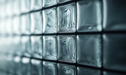 Poster - An abstract wall made of textured clear glass blocks creates a modern geometric pattern.