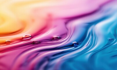 Poster - An abstract liquid with yellow, pink, and blue waves creates a mesmerizing and colorful background.