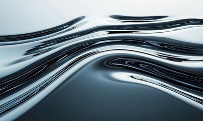 Poster - Silvery metal liquid ripples with smooth waves, creating a modern abstract background design.
