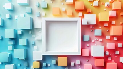 Poster - Colorful Cubes Arranged Around A Central White Frame Against Gradient Background with Various Square Blocks