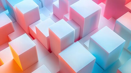 Poster - Abstract 3D Render Of Cubes In White With Pink And Blue Gradient Lighting And A Modern Design