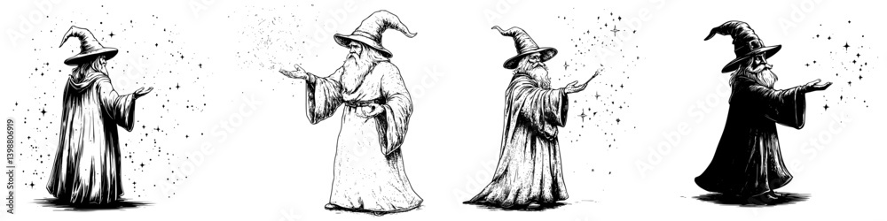 Magical wizard casting spells in a mystical forest during twilight ...