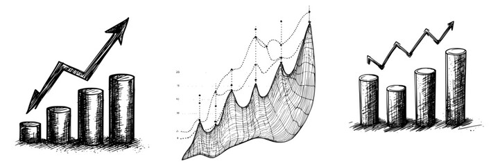 Poster - Trends in data visualization showcasing various growth patterns in metrics and statistics