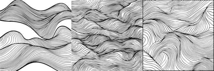 Poster - Wavy black line patterns creating an abstract art piece suitable for modern design aesthetics