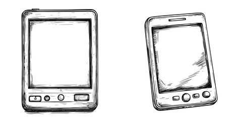 Poster - Smartphone and tablet sketches showing modern technology without any branding in a minimalistic style