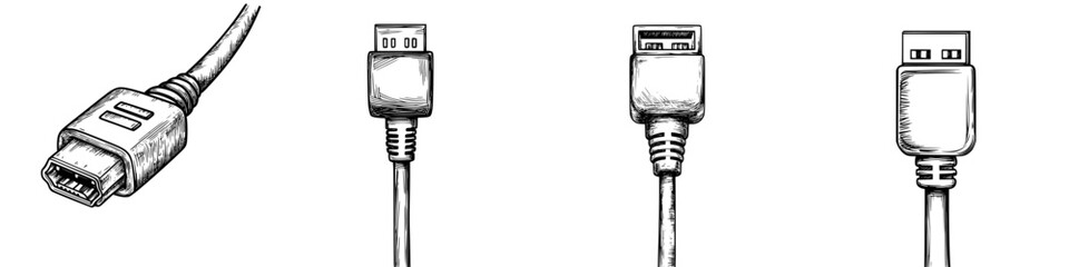 Poster - Different types of USB connectors and cables arranged for comparison in a clear layout