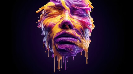 Poster - A vivid painting of a human face sculpted with colorful flowing paints on a dark backdrop.