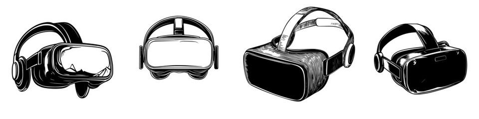 Poster - Various virtual reality headsets displayed against a minimalist background showcasing different designs and features