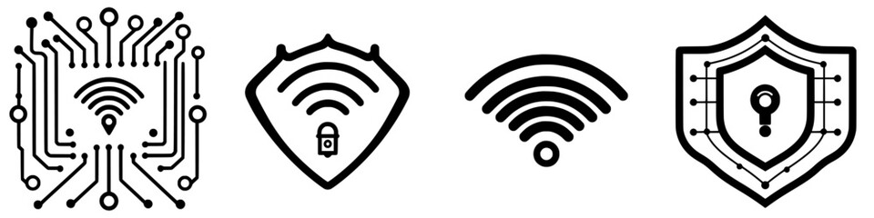 Poster - Designs of wireless security symbols showcased on a minimalist background highlighting technology and digital protection concepts