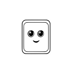 Poster - Cute smiling square character with big eyes illustrating joy and playfulness in a simple, cartoonish style