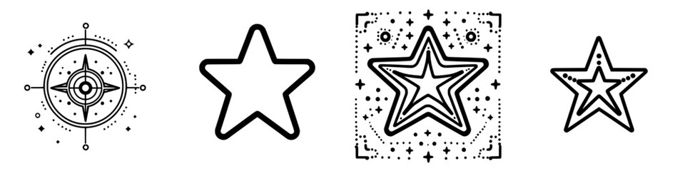 Poster - Stylish collection of star and compass line illustrations with intricate design elements and decorative details