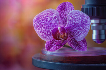Aufkleber - A vibrant purple orchid under a microscope, ready for scientific examination of its intricate details.