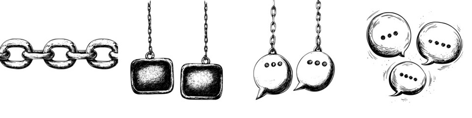 Poster - Creative illustrations of interconnected chains and speech bubbles representing communication and connection in art