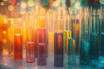 Poster - Colorful liquid samples in test tubes, a vibrant science experiment.