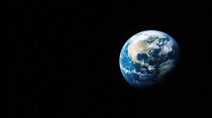 earth from space, blue and white planet with swirling clouds, black background, stunning aerial view