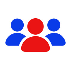Poster - Icon representing three people, two in blue and one in red  
