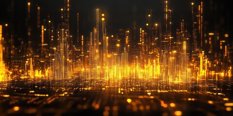 Poster - Digital city glowing cityscape with a futuristic aesthetic, highlighting the interconnectedness and complexity of modern technological advancements wallpaper background