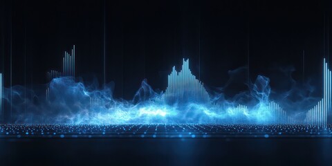 Poster - an abstract digital art with glowing blue and data graphs and patterns wallpaper background