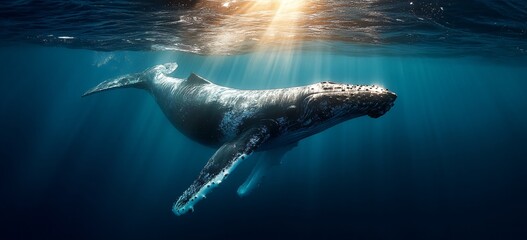 Wall Mural - Oceanic Humpback Whale Sunlight Dive of excellence in splendor beyond compare with grace in style