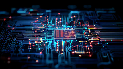 Poster - Abstract Circuit Board With Glowing Components