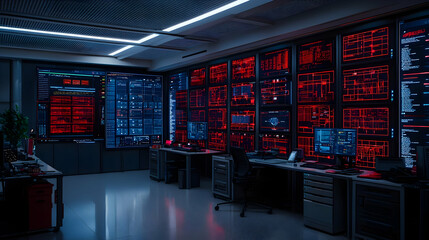Poster - Futuristic Digital Control Room With Glowing Screens