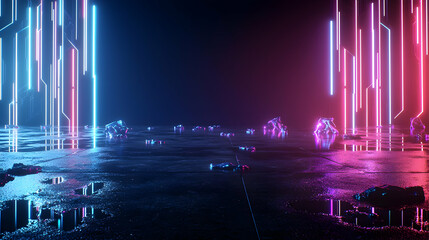 Poster - Abstract Neon Glowing Lights Stage Design