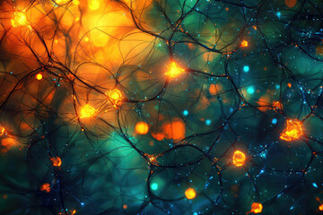 Leinwandbilder - Abstract artwork depicting a vibrant neural network, showcasing interconnected neurons and glowing synapses.