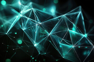 Poster - Abstract teal geometric network with glowing lines and nodes, representing connection and data flow.