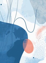 Wall Mural - abstract blue and white background design with organic shapes and flowing lines