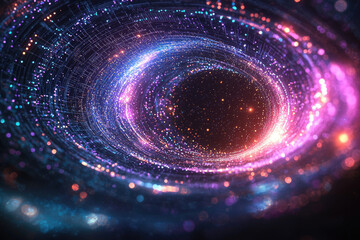 Poster - A mesmerizing swirling vortex of vibrant colors and particles, resembling a cosmic nebula or digital energy field.