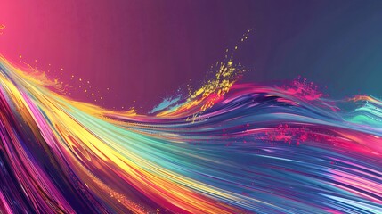Poster - Abstract Digital Artwork with Dynamic Waves of Colorful Light and Motion Across Dark Background